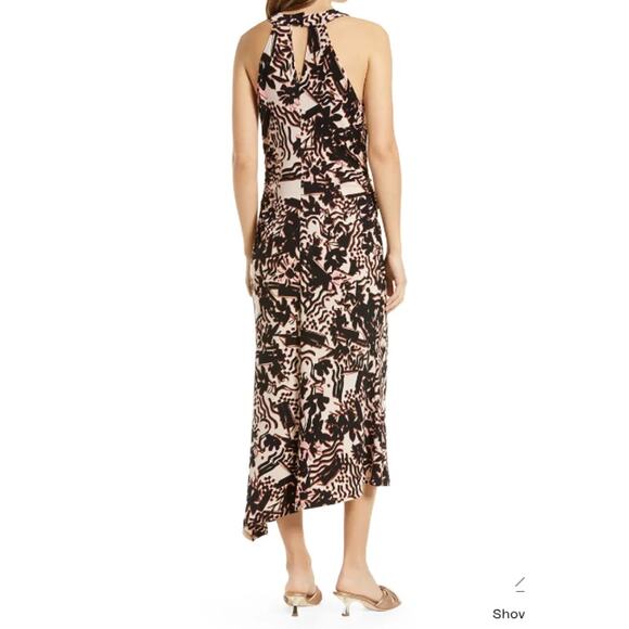 Halogen‎ Dress Womens Plus 1X Black Tan Halter Ruched Midi Asymmetric Resort - Picture 2 of 10